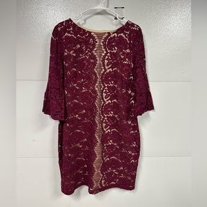 Maroon and nude dress